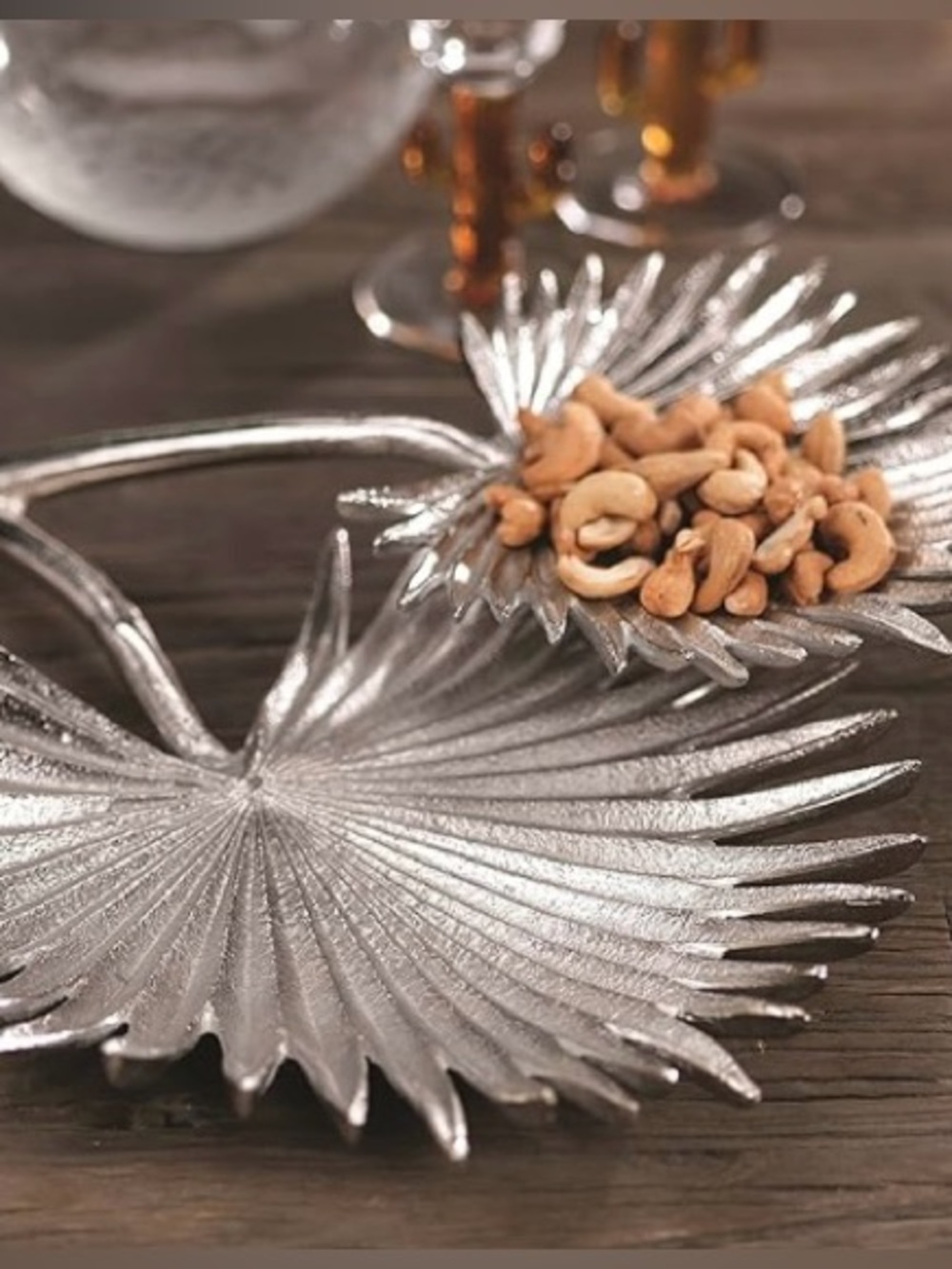 Sonora Fan Palm 2 Tier Silver metal Serving Tray